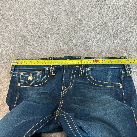 TRUE Religion gold Crystal rhinestone blue wash bootcut denim jeans Sz 29 - Picture 12 of 16